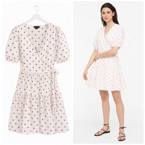 J. Crew Women’s Pull Sleeve Polka Dot Wrap Dress Size Medium Pink & White